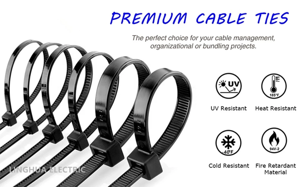 Black UV Stabilized plastic cable tie nylon zip ties
