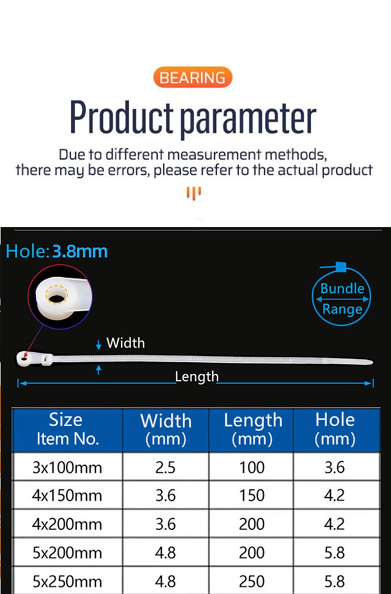 High Quality Screw Hole Nylon Zip Cable Tie Mountable Head Ties 4.8x250mm